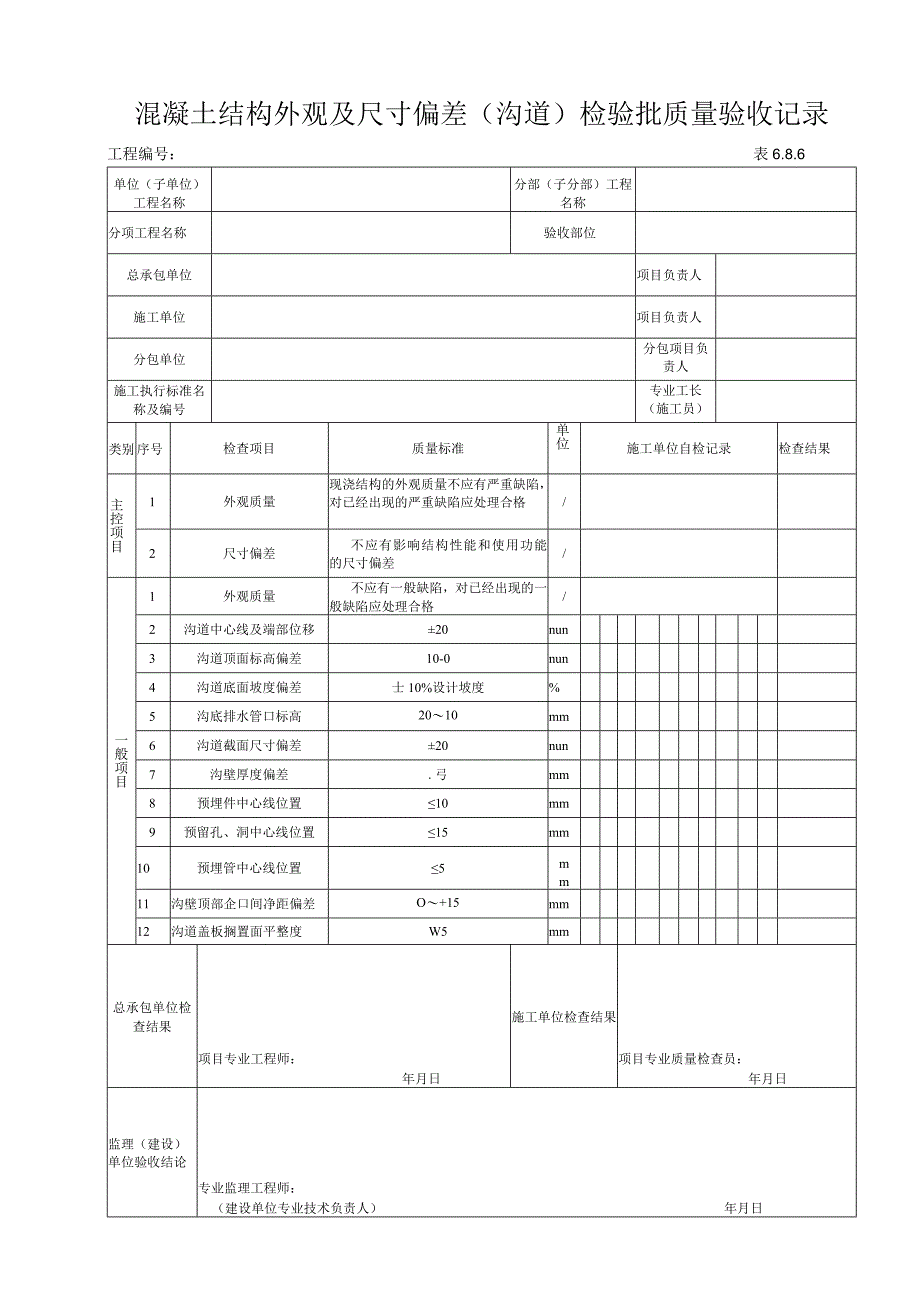 686 混凝土结构外观及尺寸偏差（沟道）检验批验收记录.docx_第1页