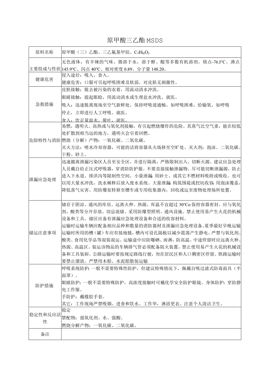 29 原甲酸(三)乙酯MSDS.docx_第1页