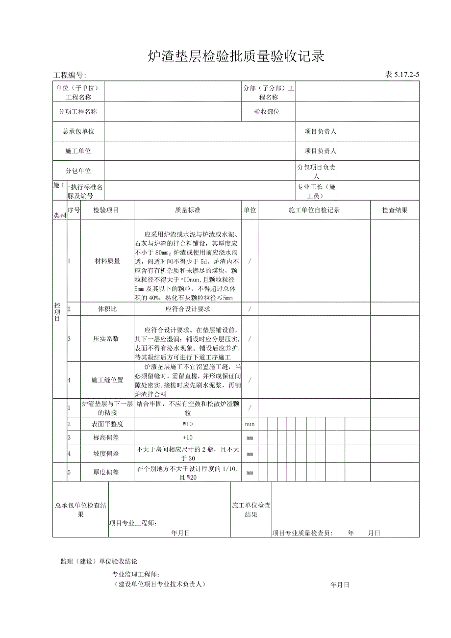 51725 炉渣垫层检验批质量验收记录.docx_第1页