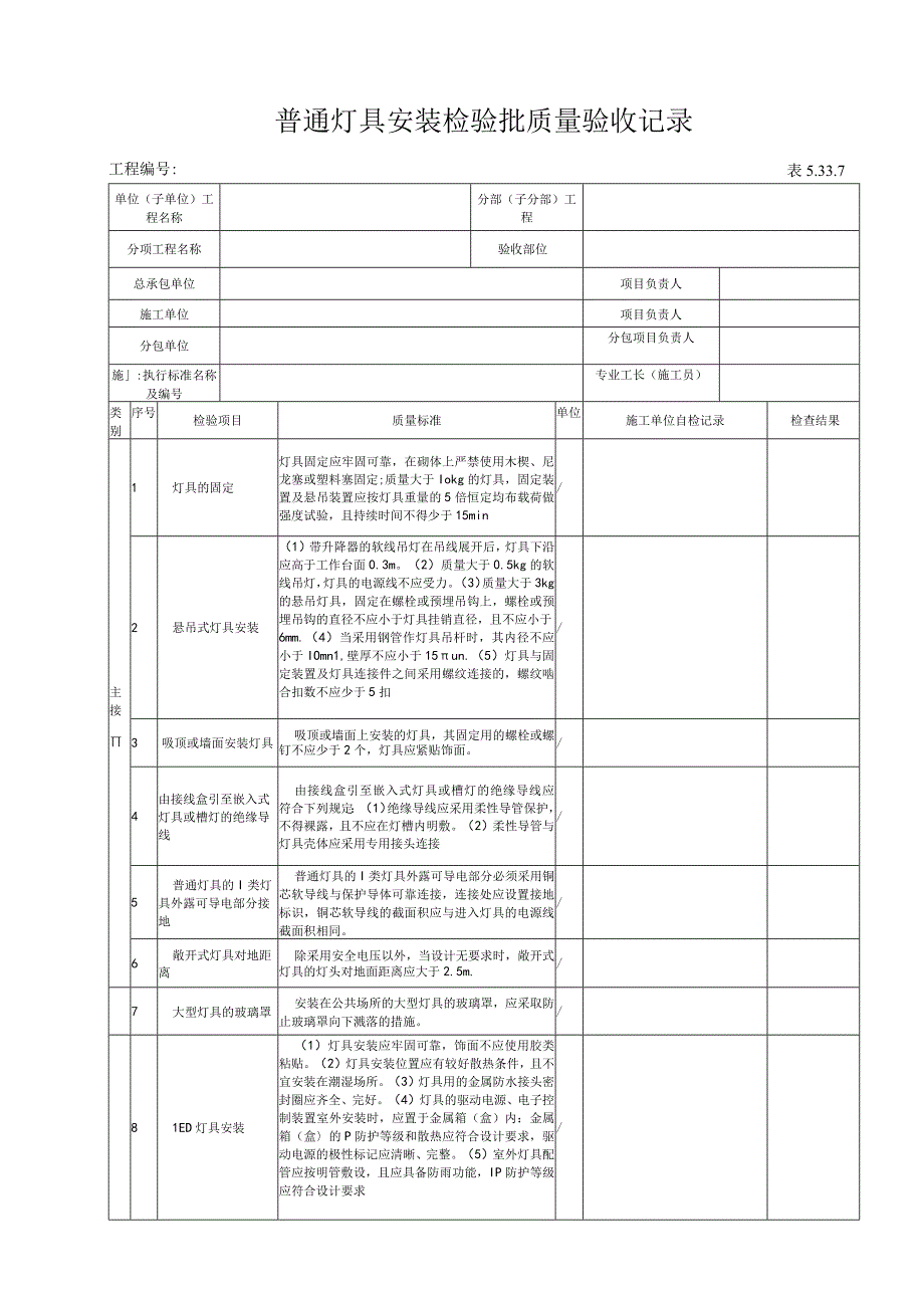 5337普通灯具安装检验批质量验收记录.docx_第1页