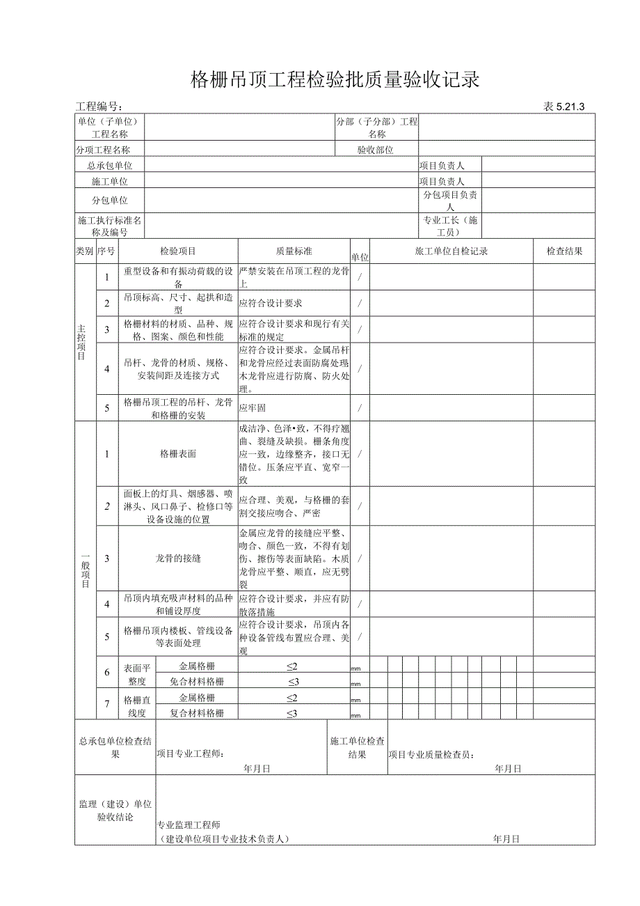 5213格栅吊顶工程检验批质量验收记录.docx_第1页