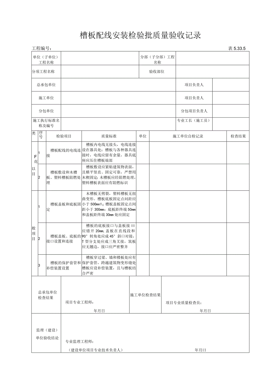 5335槽板配线安装检验批质量验收记录.docx_第1页