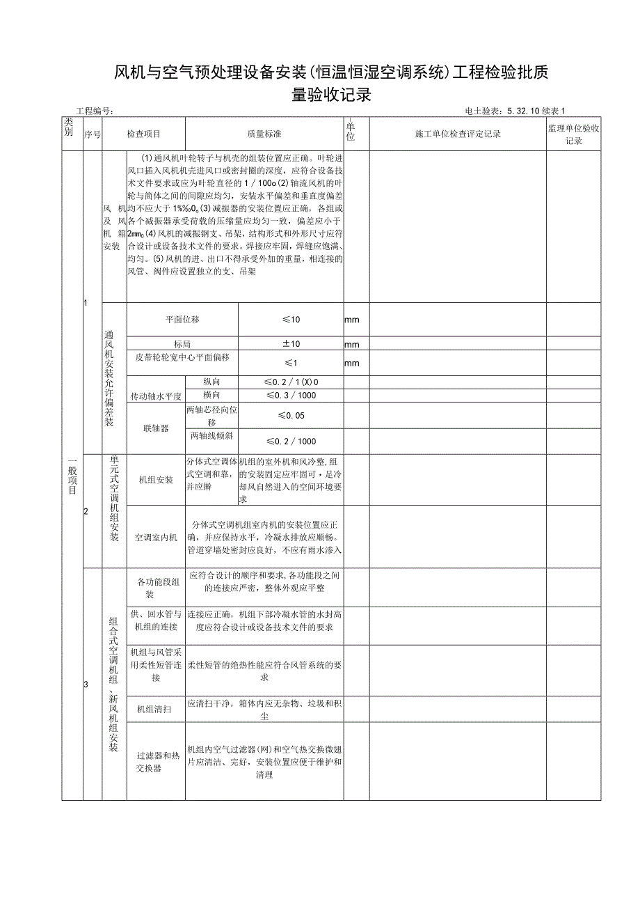 53210风机与空气预处理设备安装（恒温恒湿空调系统)工程检验批质量验收记录.docx_第2页