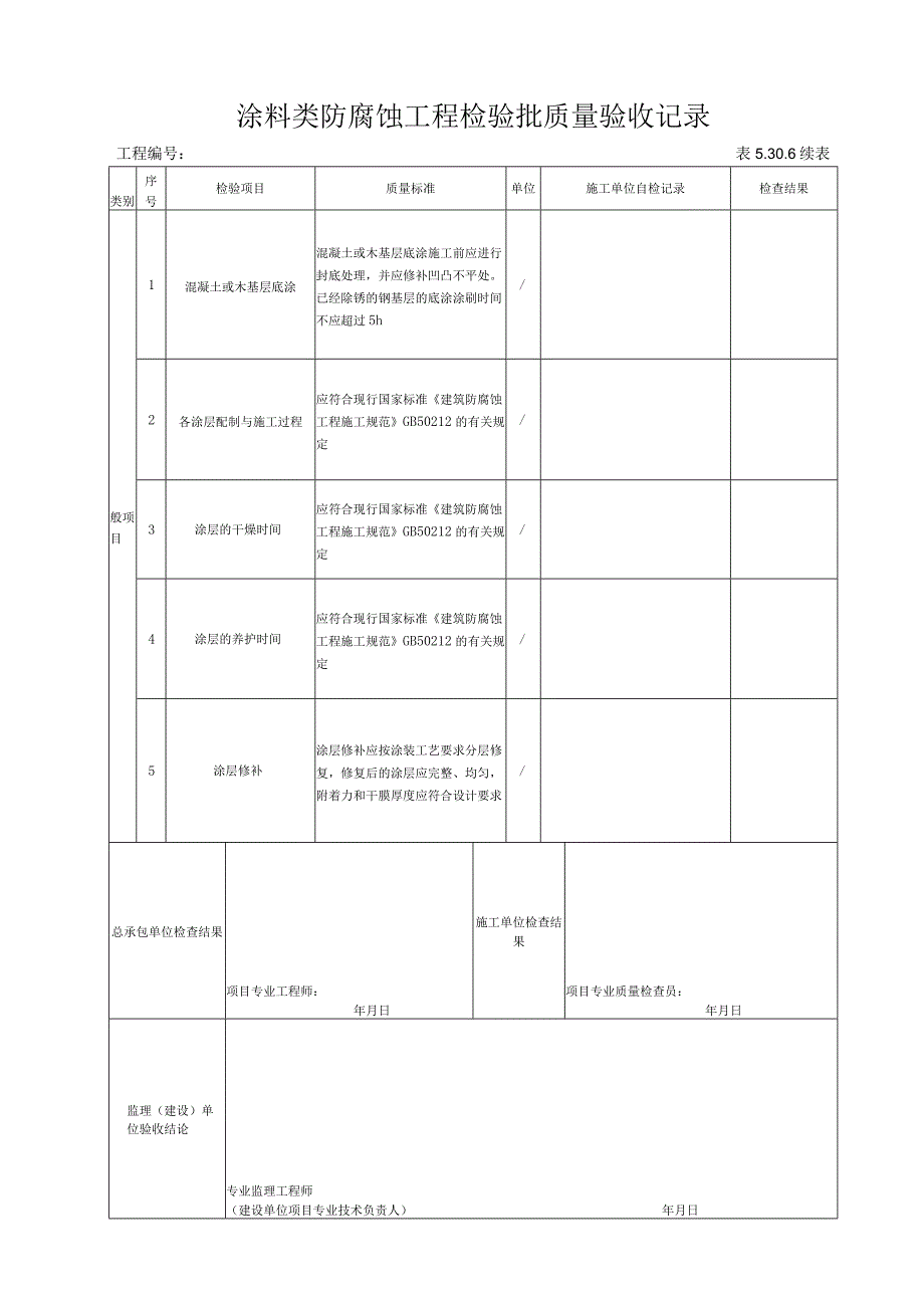 5306 涂料类防腐蚀工程检验批质量验收记录.docx_第2页