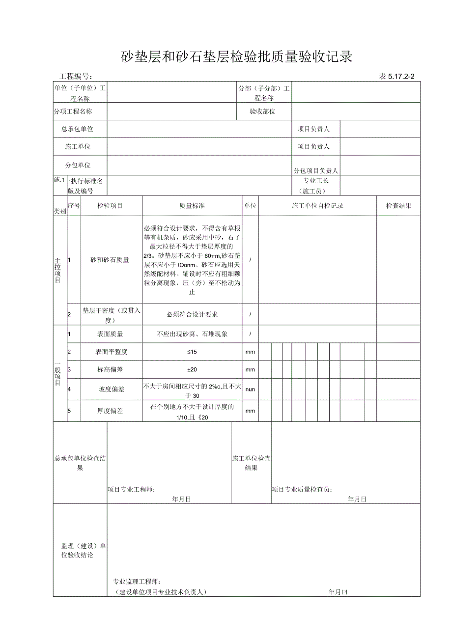 51722 砂垫层和砂石垫层检验批质量验收记录.docx_第1页