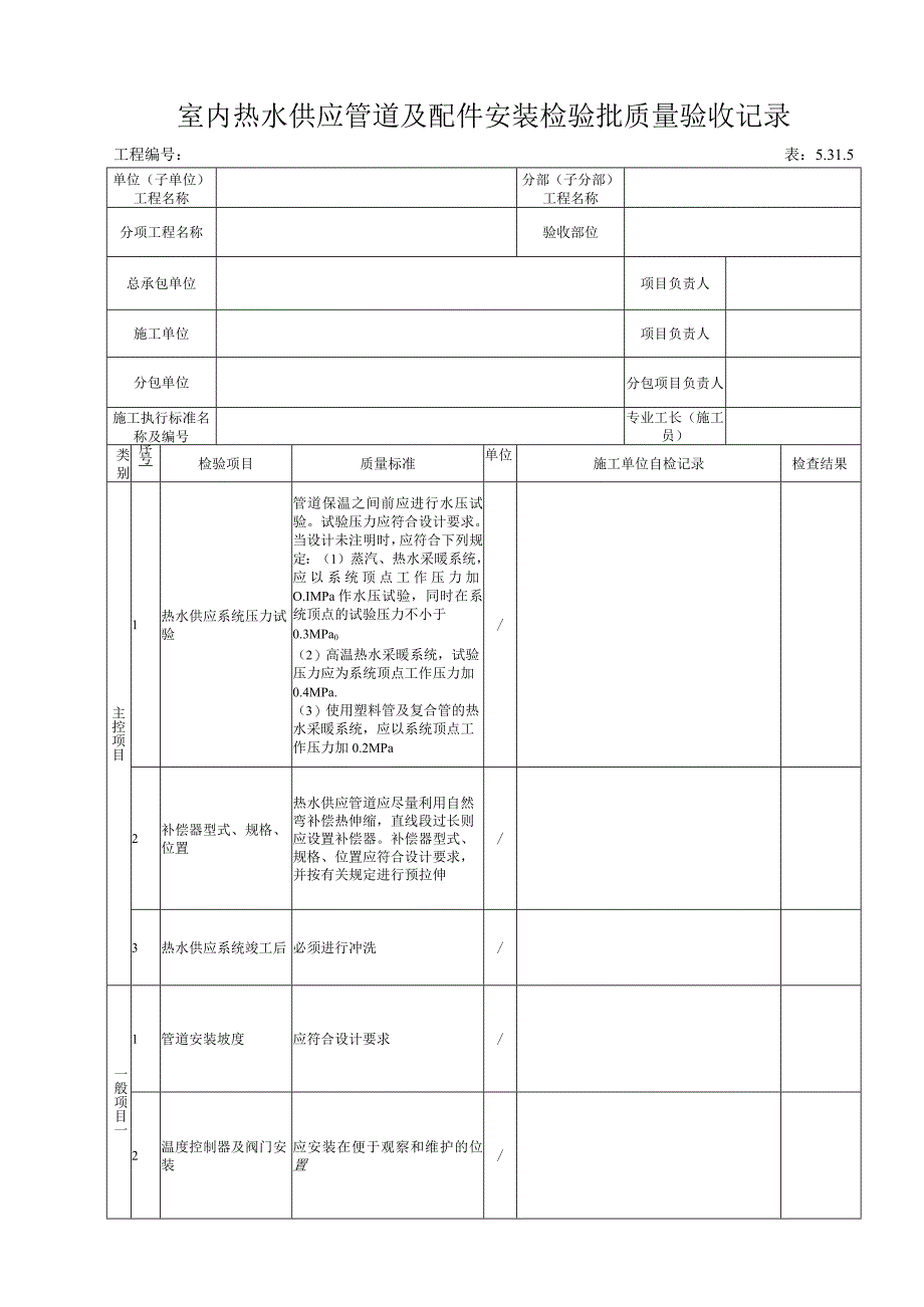 5315室内热水供应管道及配件安装检验批质量验收记录.docx_第1页