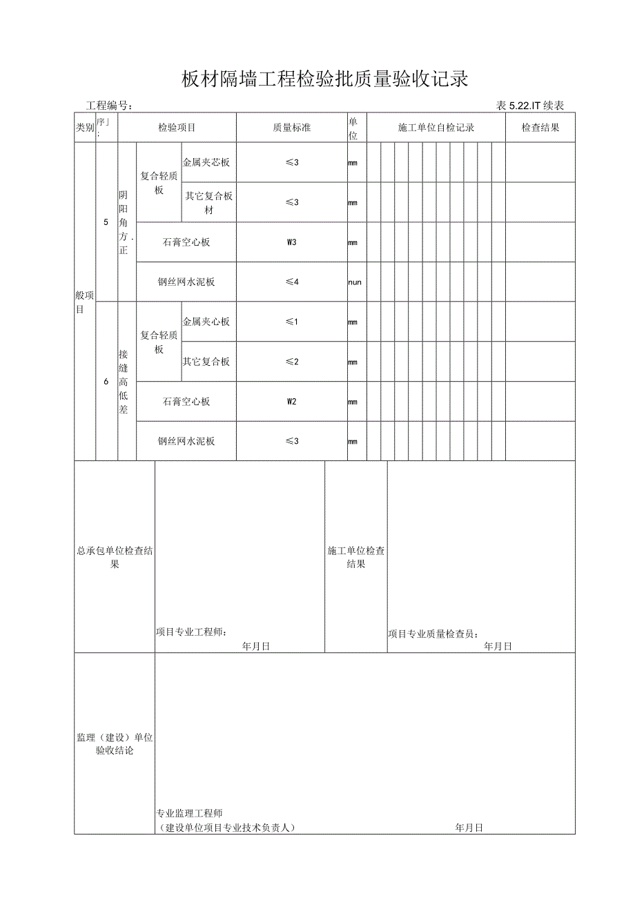 52211 板材隔墙工程检验批质量验收记录.docx_第2页