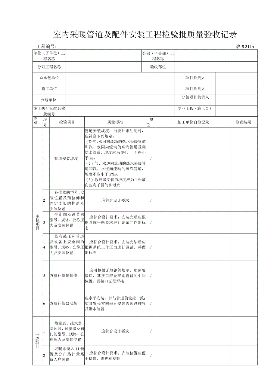 53110室内采暖辅助设备及散热器安装检验批质量验收记录.docx_第1页