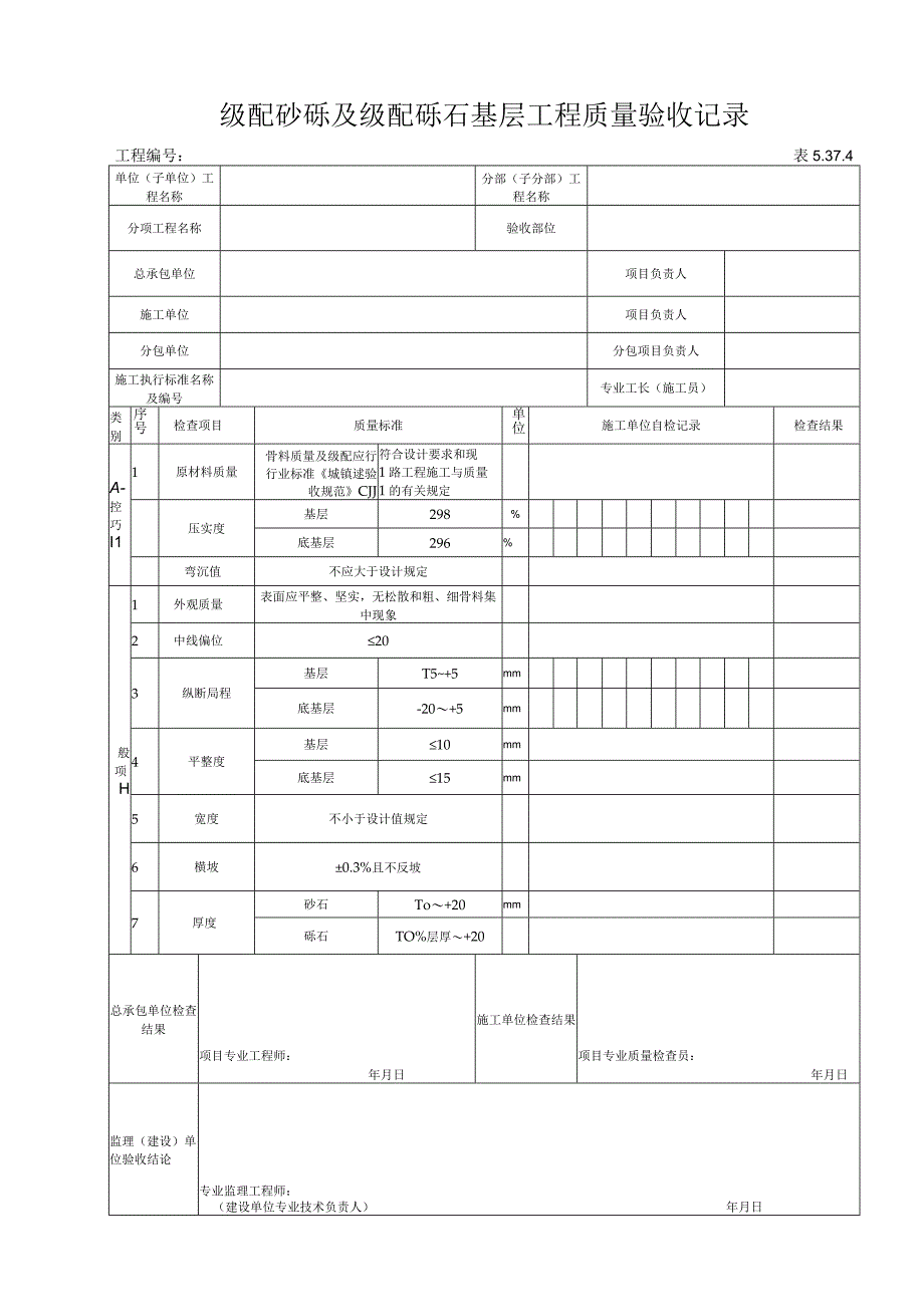 5374级配砂砾及级配砾石基层工程质量验收记录.docx_第1页