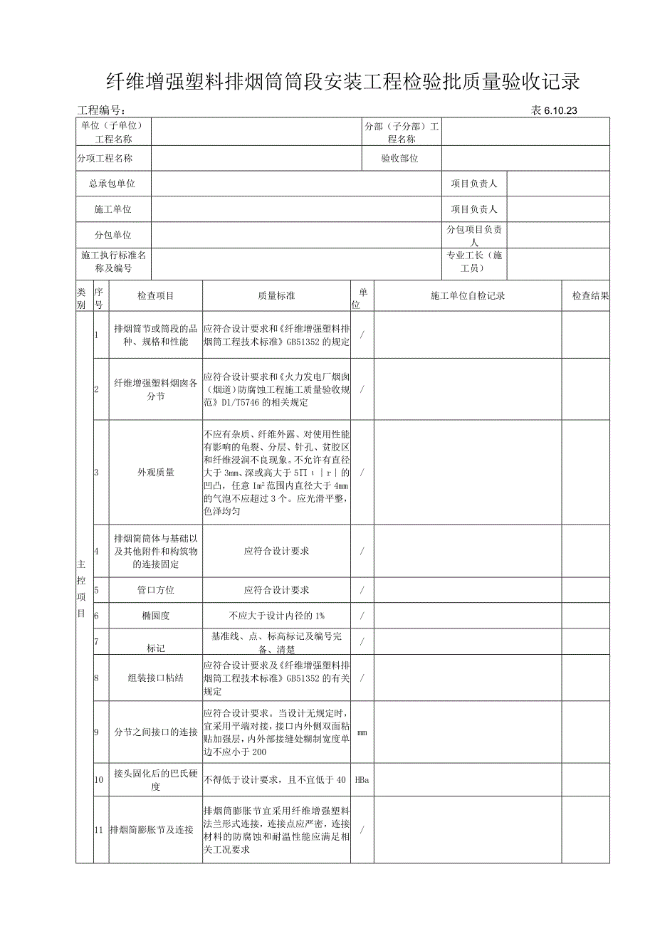 61023 纤维增强塑料排烟筒筒段安装检验批.docx_第1页