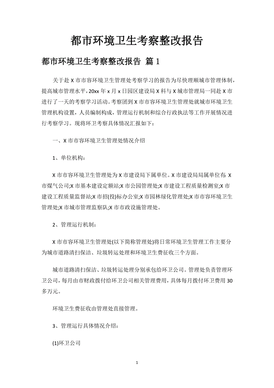 都市环境卫生考察整改报告.docx_第1页