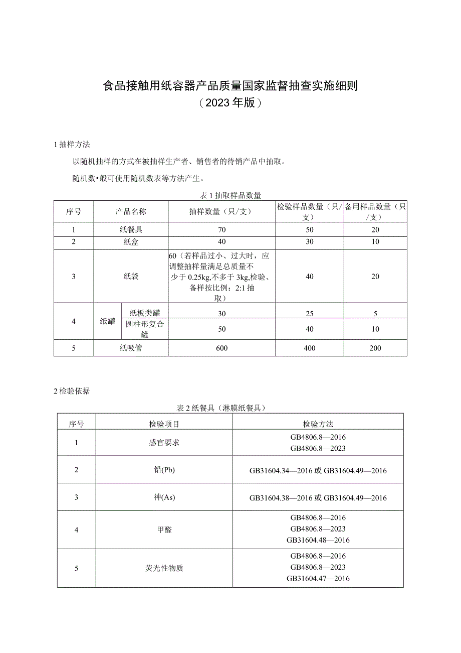 86 食品接触用纸容器产品质量国家监督抽查实施细则（2023年版）.docx_第1页