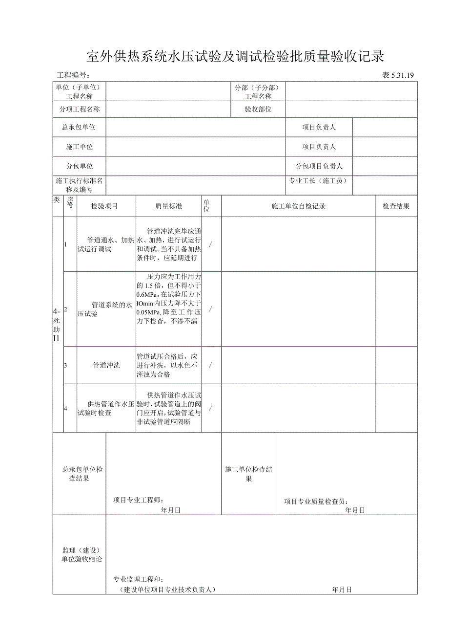 53119室外供热系统水压试验及调试检验批质量验收记录.docx_第1页