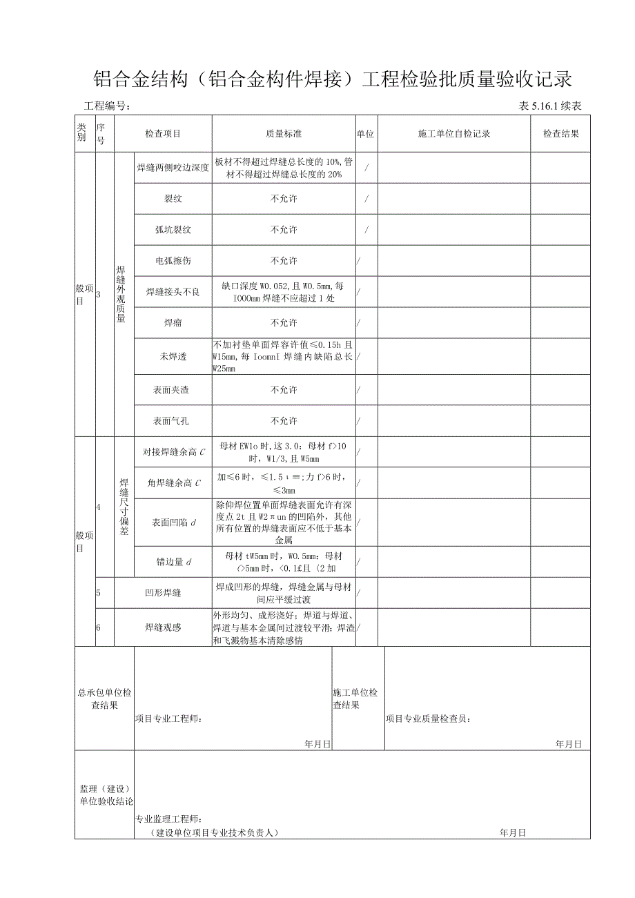 5161铝合金结构（铝合金构件焊接）工程检验批质量验收记录.docx_第2页