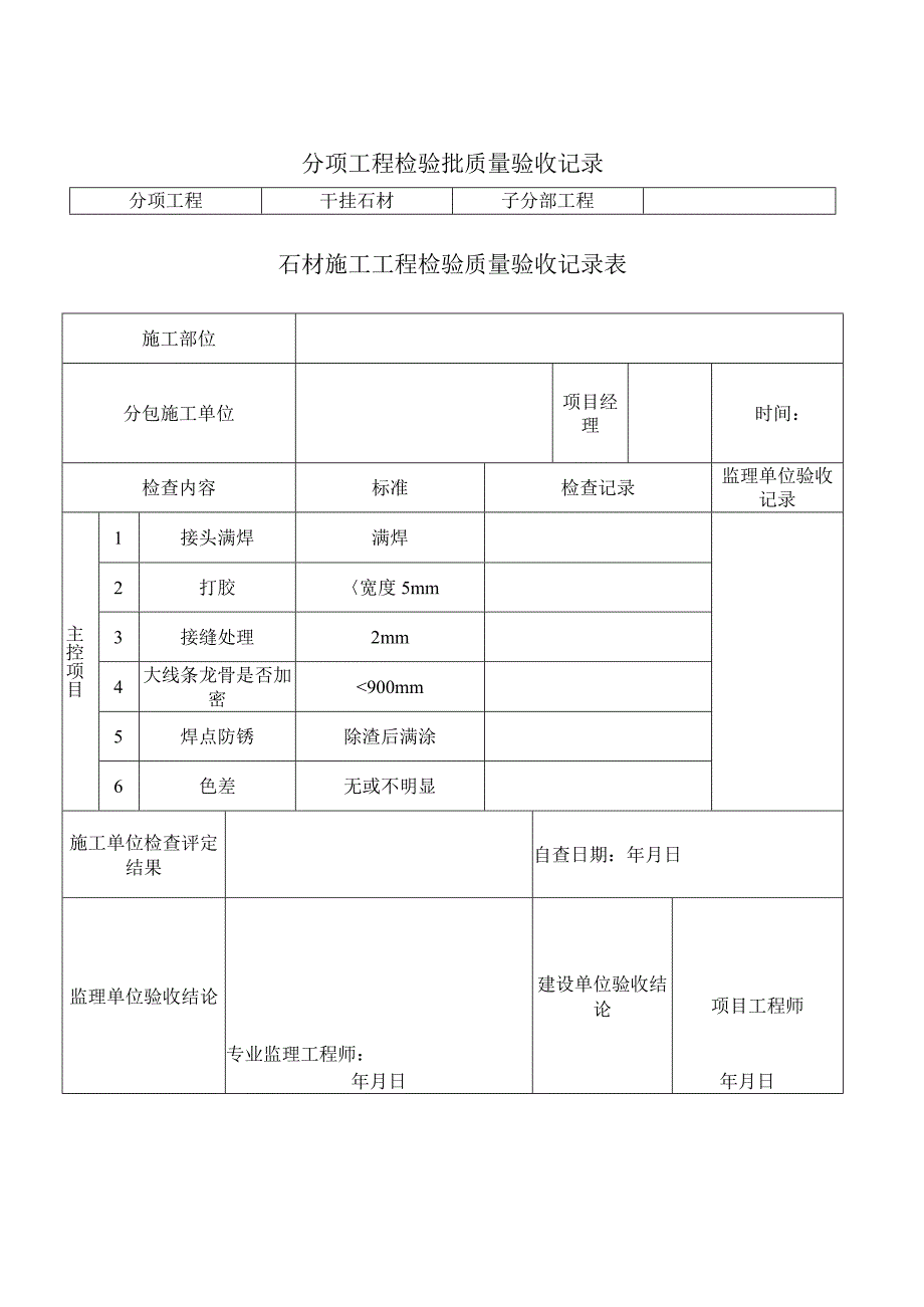 建筑工程石材施工工程检验质量验收记录表.docx_第1页