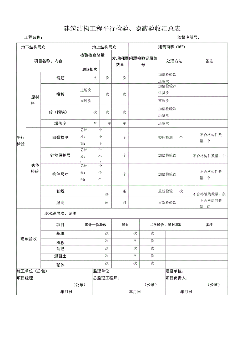 建筑结构工程平行检验隐蔽验收汇总表.docx_第1页