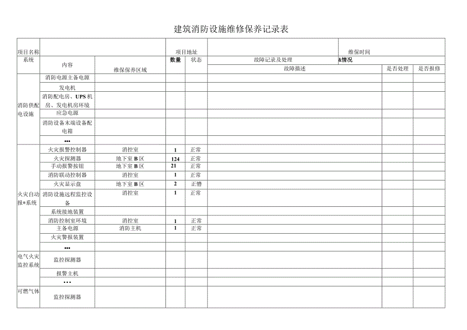 建筑消防设施维修保养记录表.docx_第1页