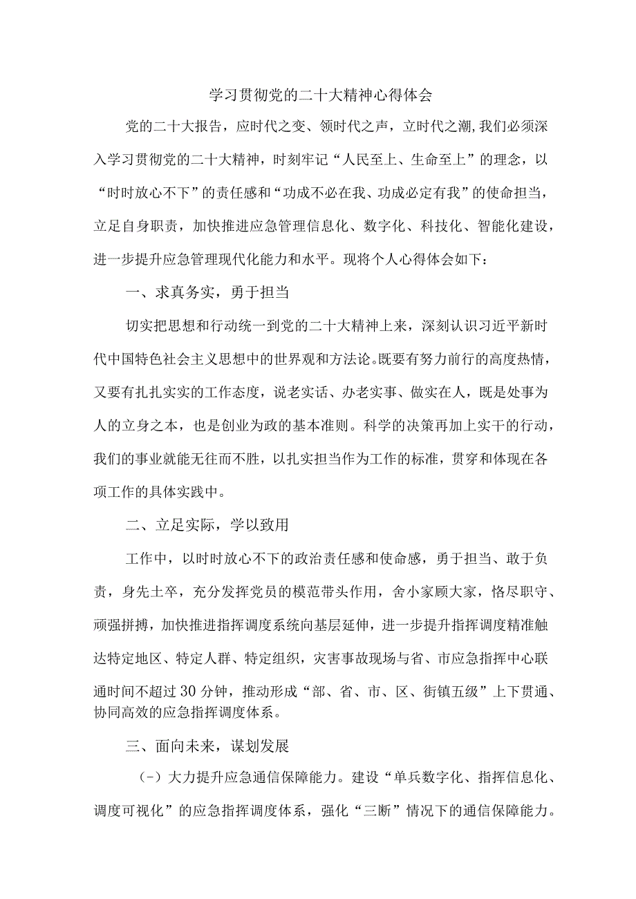 应急管理局执法大队负责人《学习贯彻党的二十大精神》心得体会 （10份）.docx_第1页