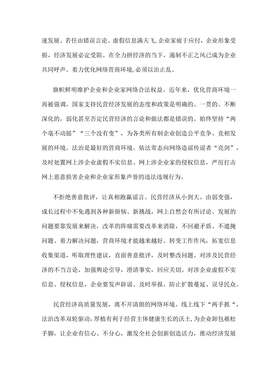 开展清朗·优化营商网络环境 保护企业合法权益专项行动心得体会发言.docx_第2页