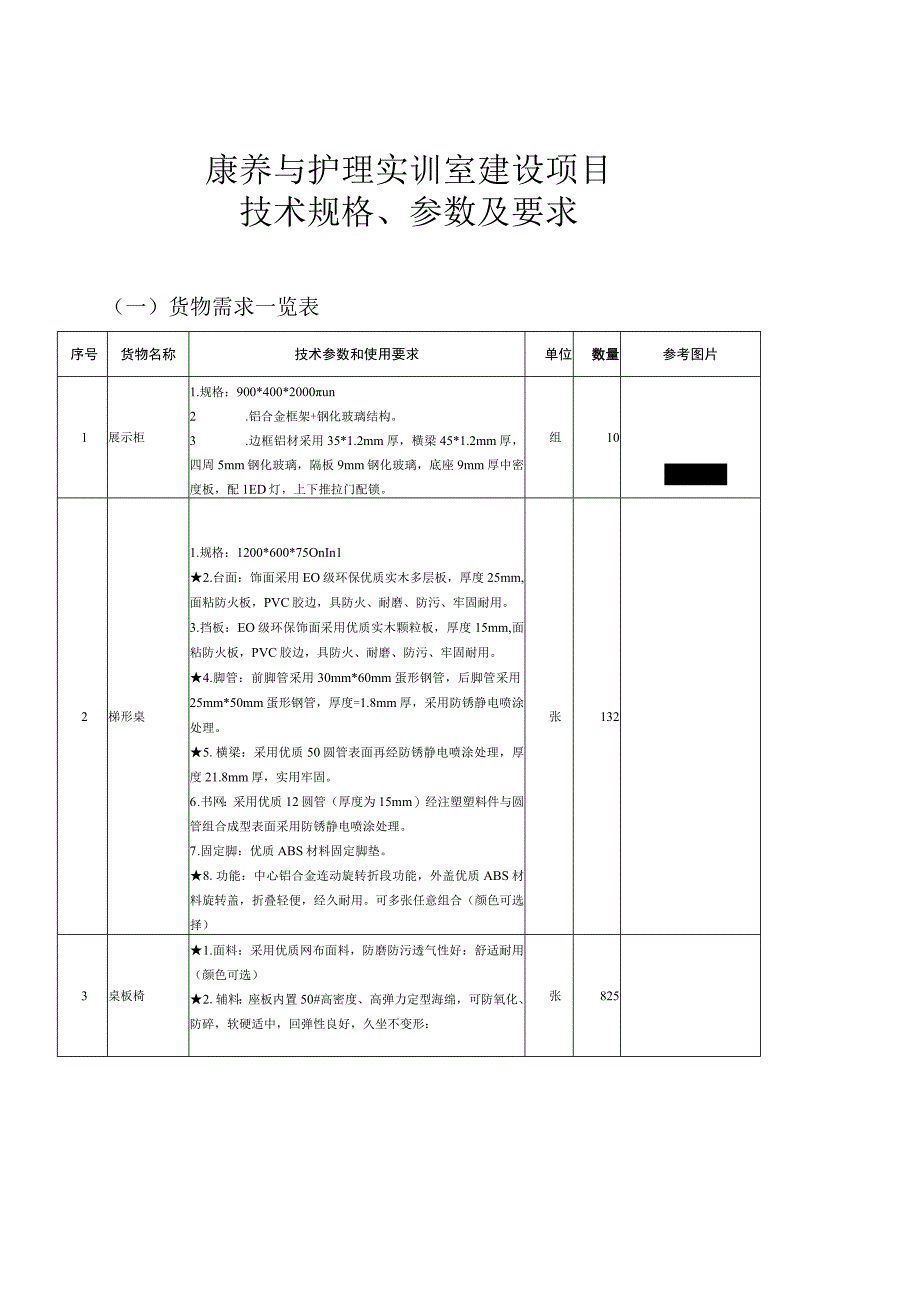 康养与护理实训室建设项目技术规格参数及要求.docx_第1页