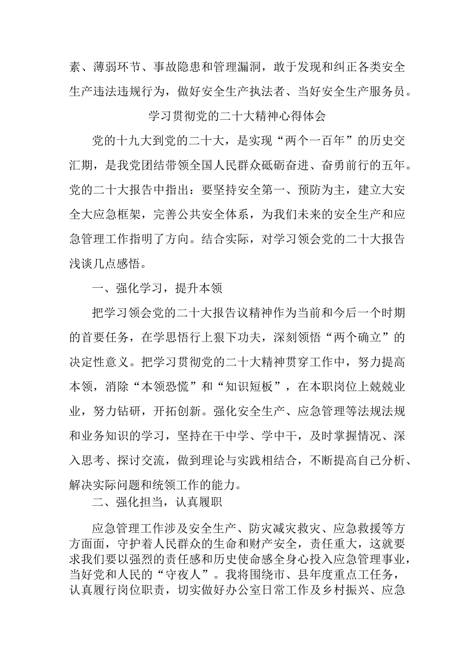 应急管理综合科负责人《学习贯彻党的二十大精神》心得体会.docx_第2页