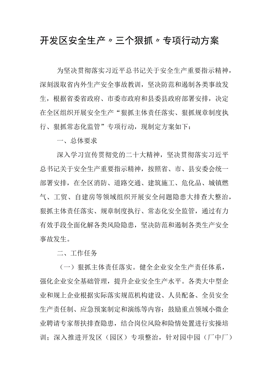 开发区安全生产三个狠抓专项行动方案.docx_第1页