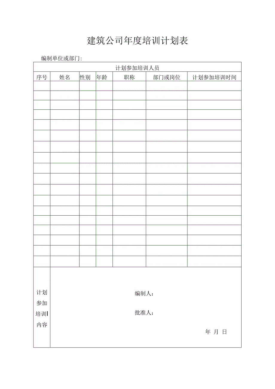 建筑公司年度培训计划表.docx_第1页