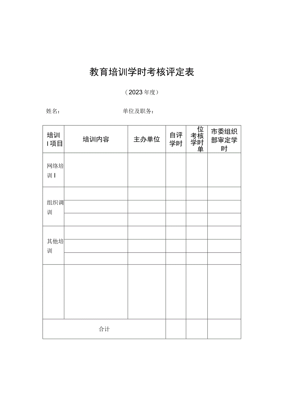 教育培训学时考核评定表及汇总表.docx_第1页