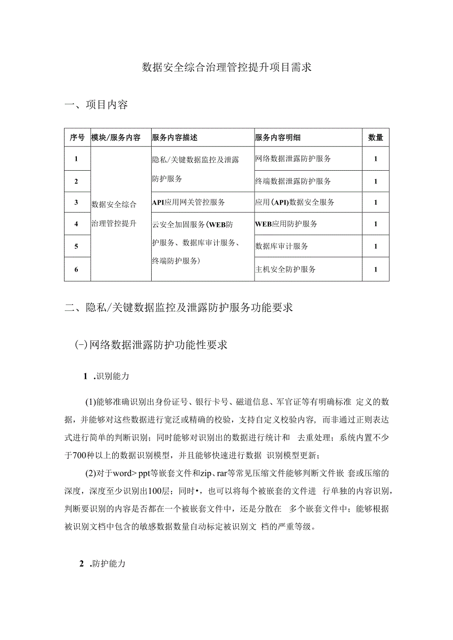 数据安全综合治理管控提升项目需求.docx_第1页