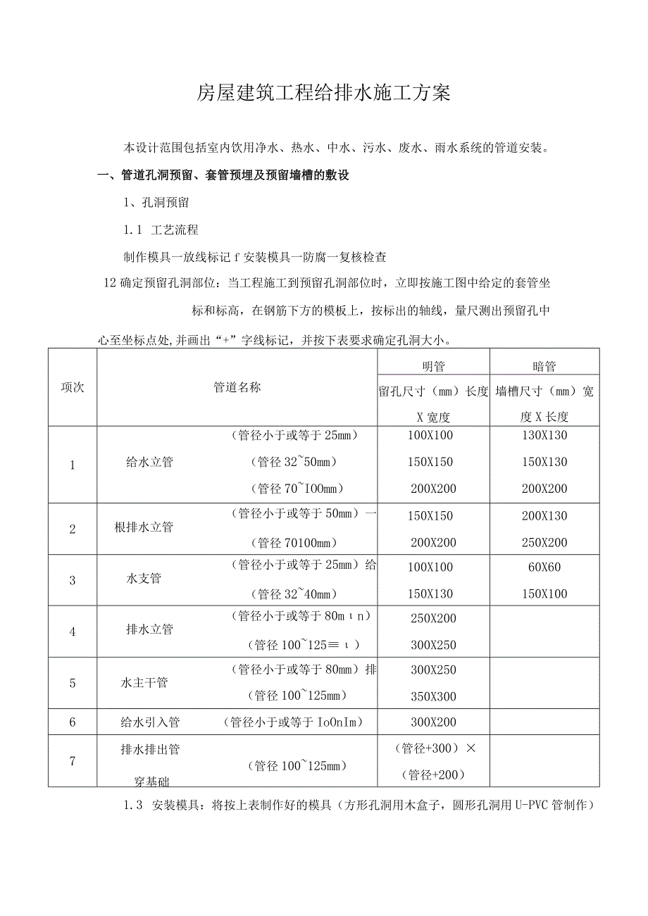 房屋建筑工程给排水施工方案.docx_第1页