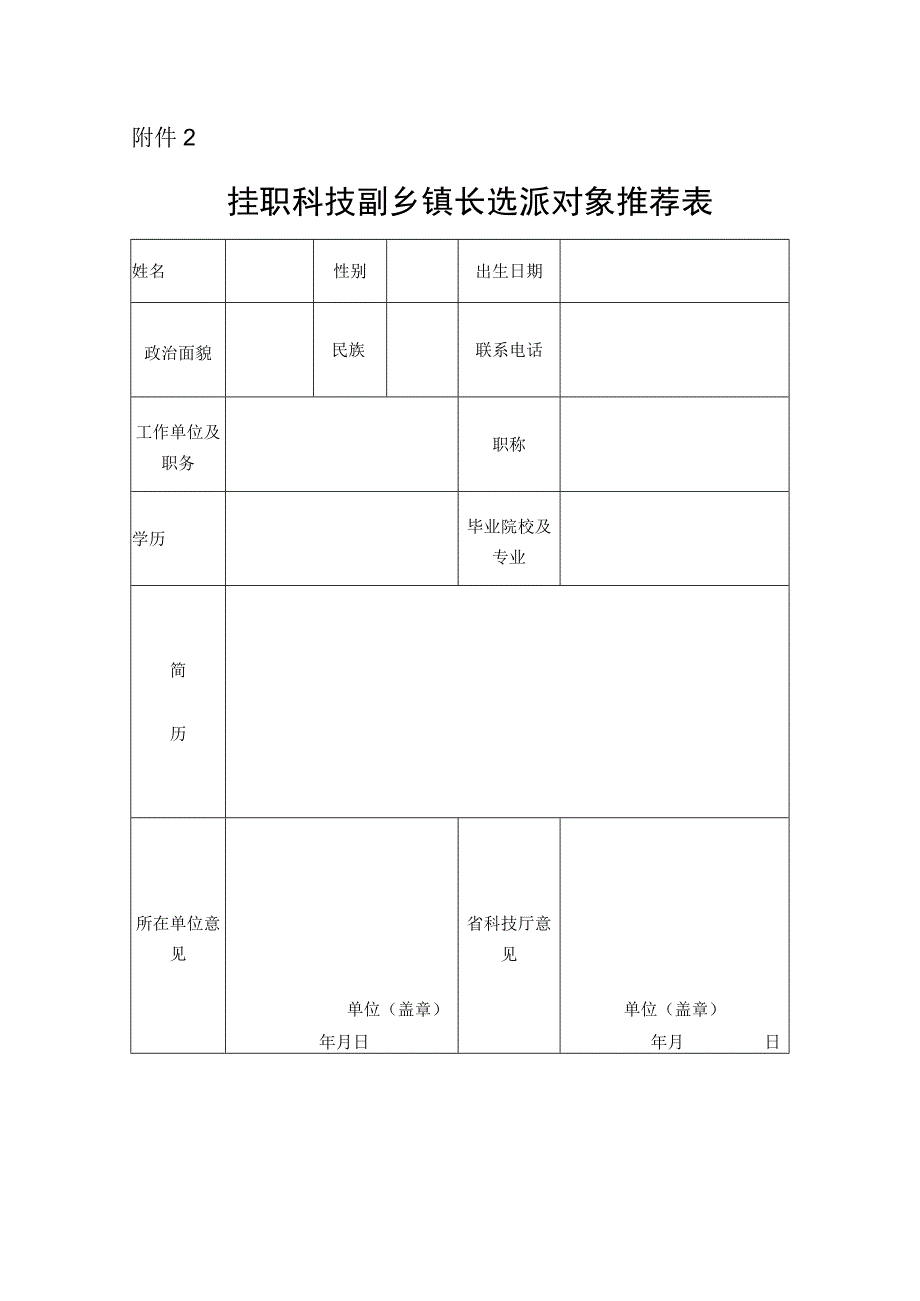 挂职科技副乡镇长选派对象推荐表.docx_第1页