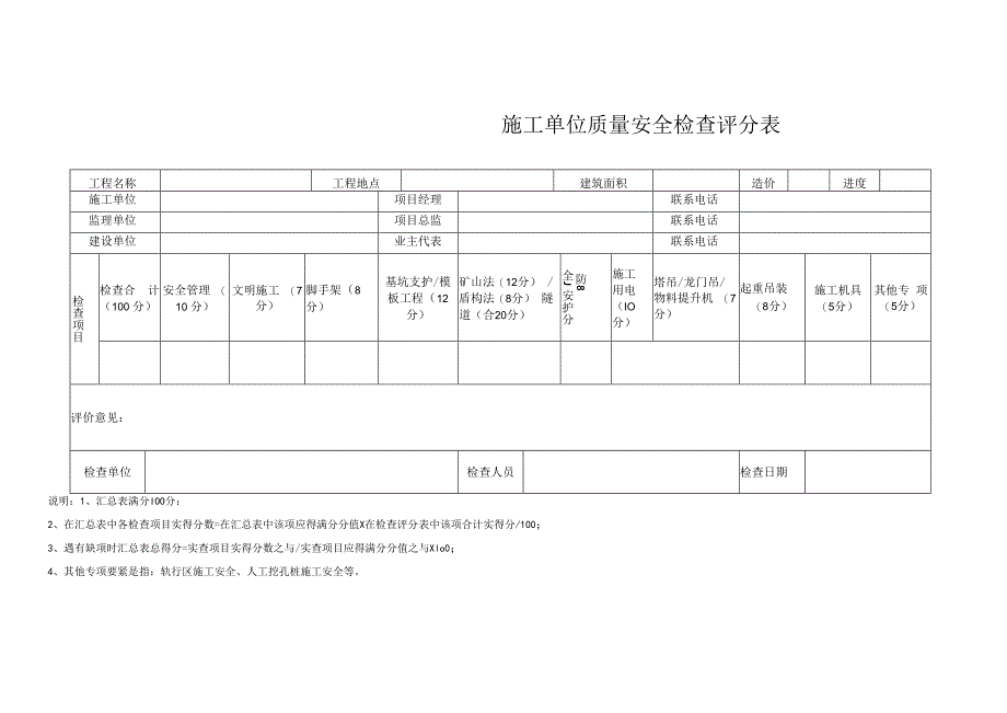 施工单位质量安全检查评分表.docx_第1页