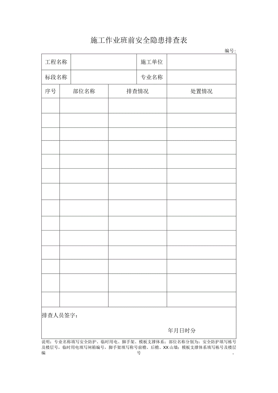 施工作业班前安全隐患排查表.docx_第1页