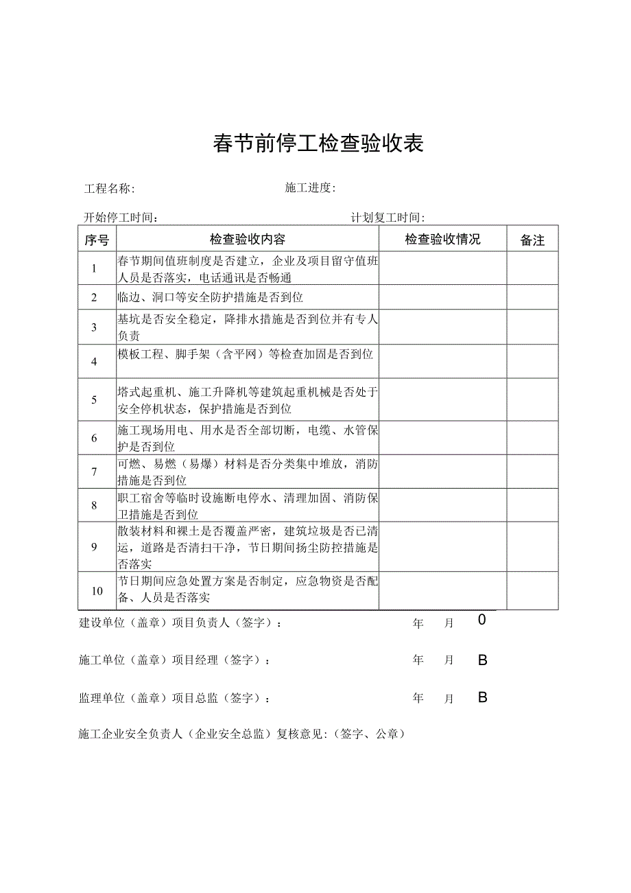 春节期间建筑工程施工相关表格.docx_第1页