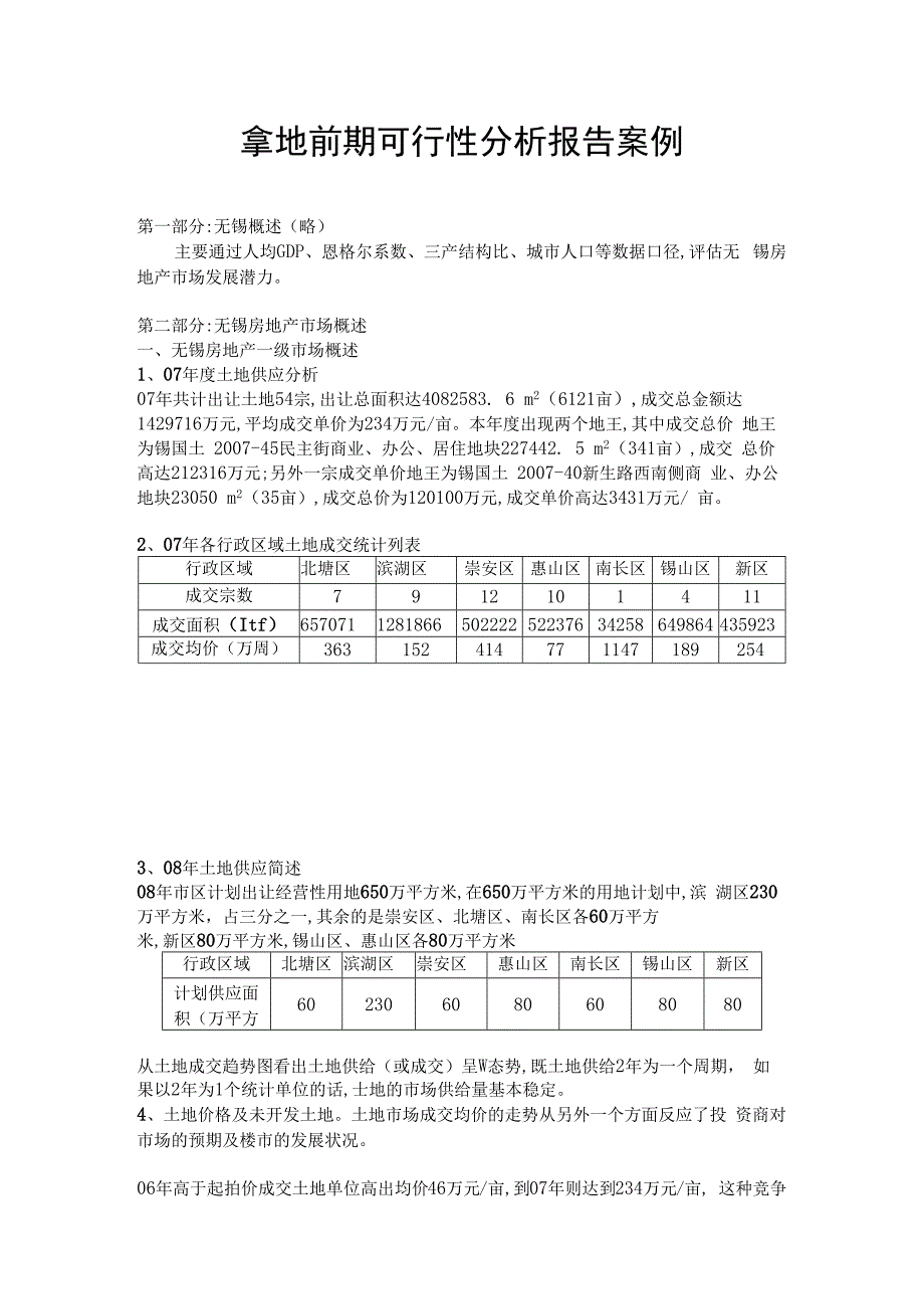 无锡拿地前期可行性分析报告.docx_第1页