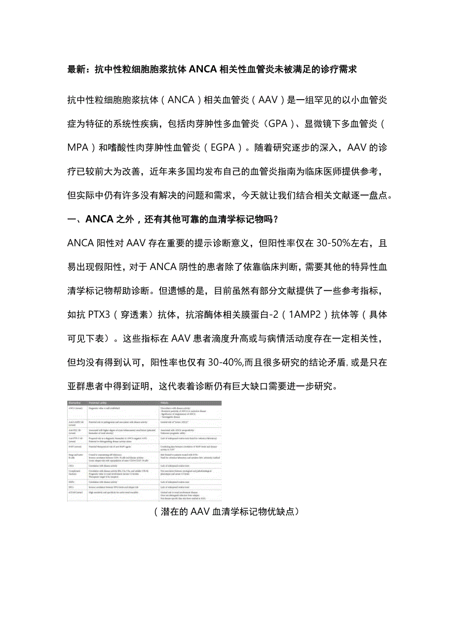 最新：抗中性粒细胞胞浆抗体ANCA相关性血管炎未被满足的诊疗需求.docx_第1页