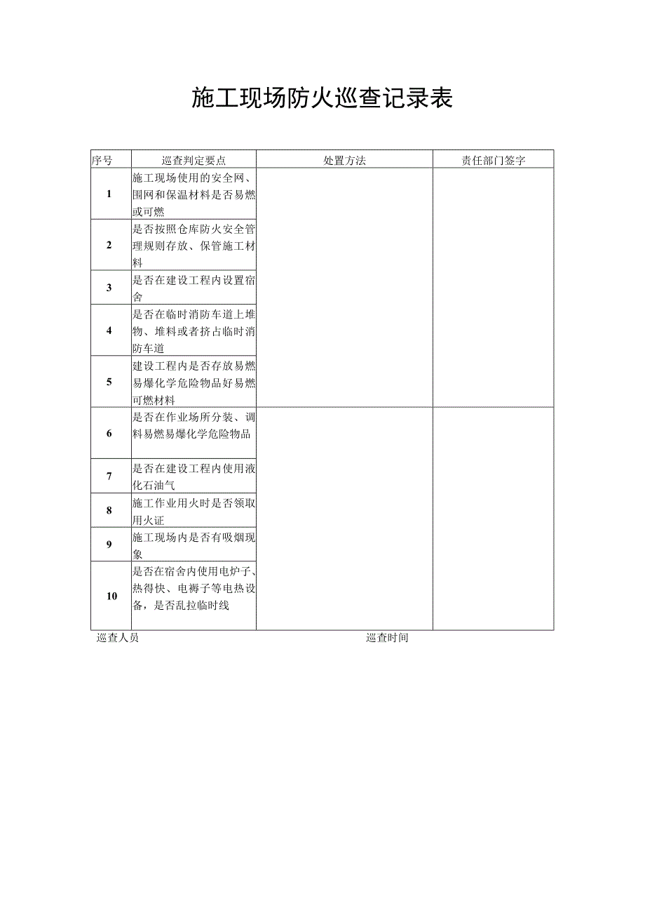 施工现场防火巡查记录表.docx_第1页