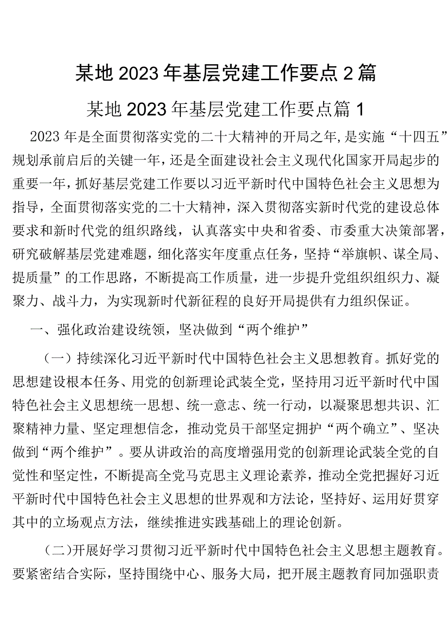 某地2023年基层党建工作要点2篇.docx_第1页