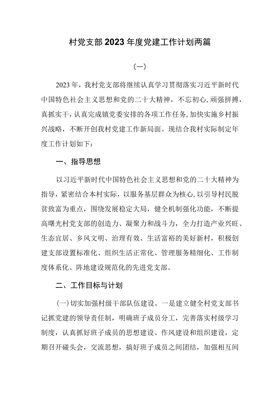 村党支部2023年度党建工作计划两篇.docx_第1页