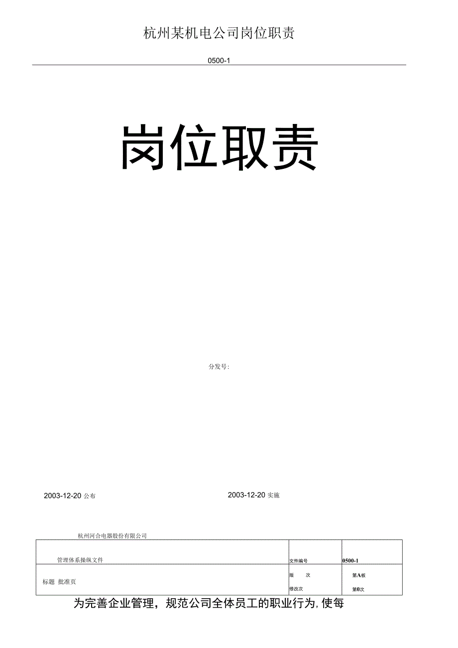 杭州某机电公司岗位职责.docx_第1页