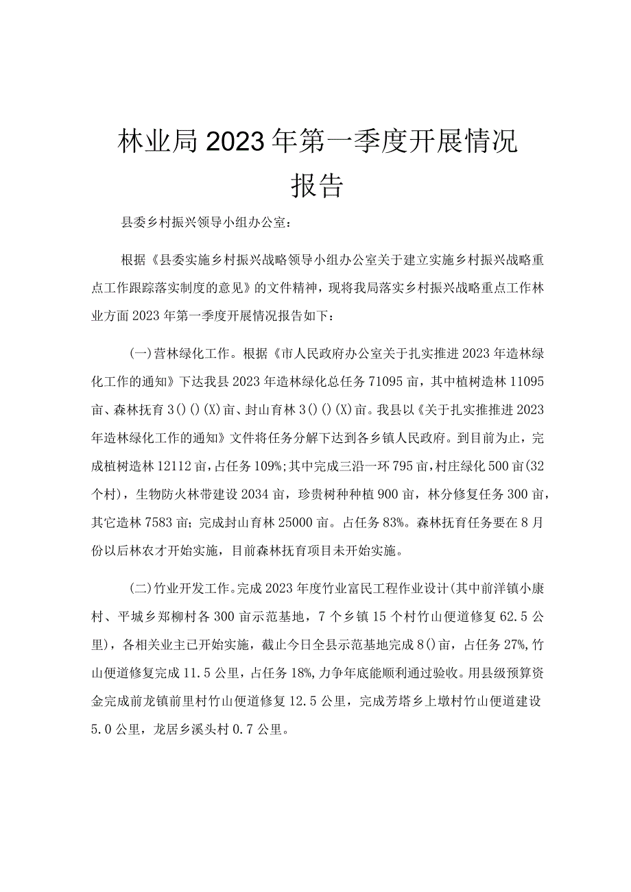 林业局2023年第一季度开展情况报告.docx_第1页