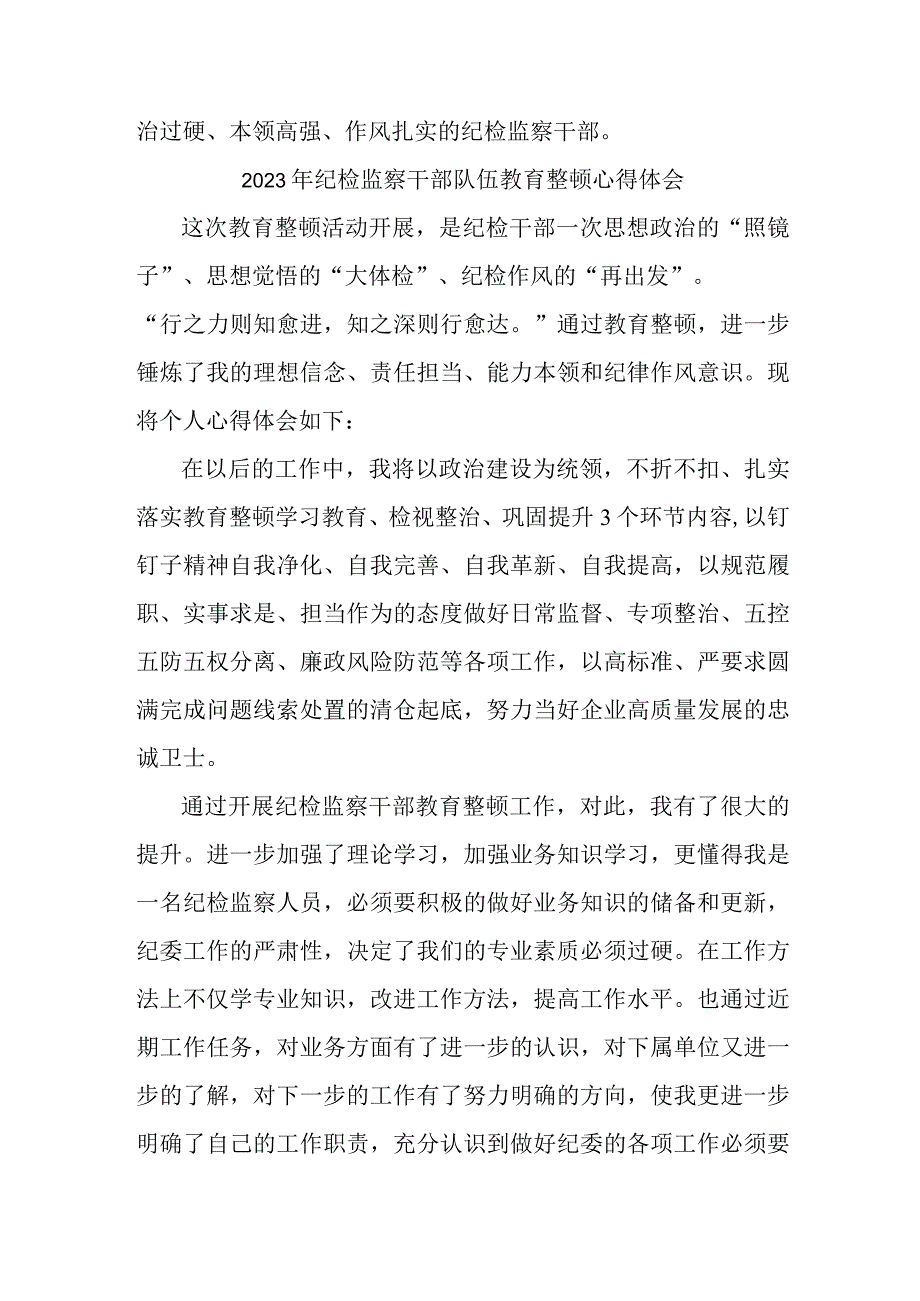 民营企业2023年纪检监察干部队伍教育整顿个人心得体会 （4份）.docx_第2页