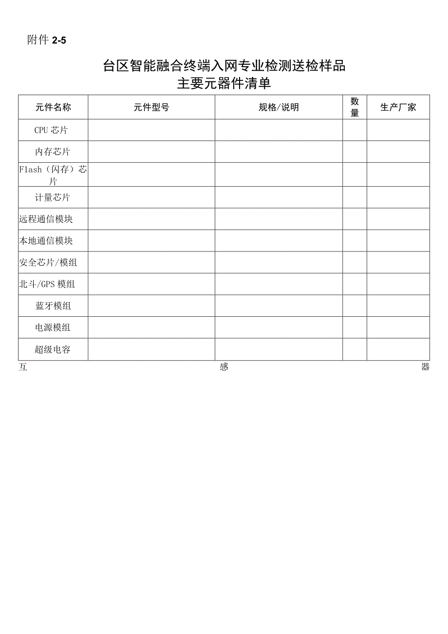 标准 台区智能融合终端入网专业检测送检样品主要元器件清单.docx_第1页