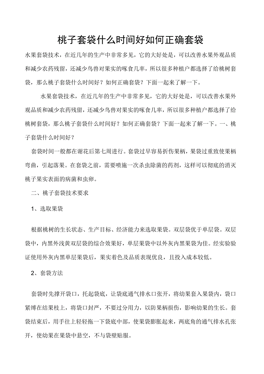 桃子套袋什么时间好如何正确套袋.docx_第1页