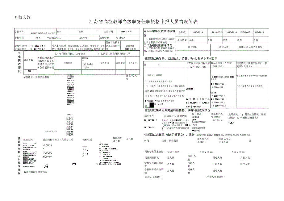 江苏省高校教师高级职务任职资格申报人员情况简表.docx_第1页