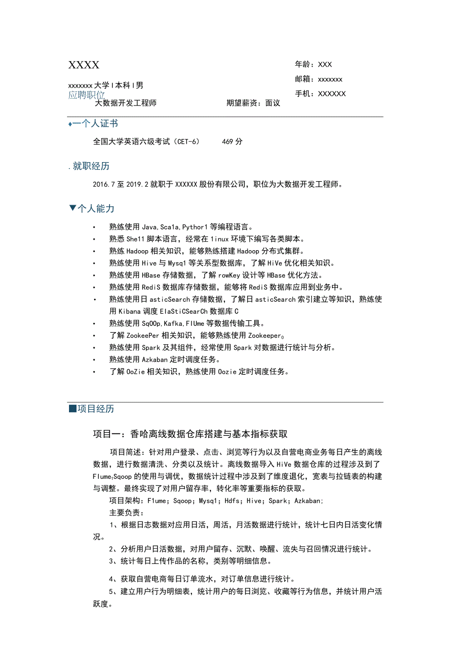 求职简历模板大数据开发工程师_002.docx_第1页