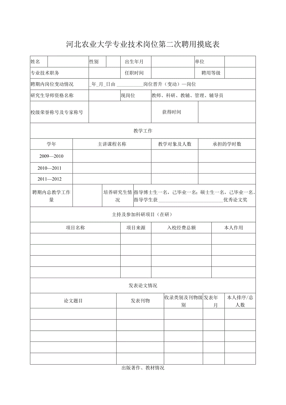 河北农业大学专业技术岗位第二次聘用摸底表.docx_第1页