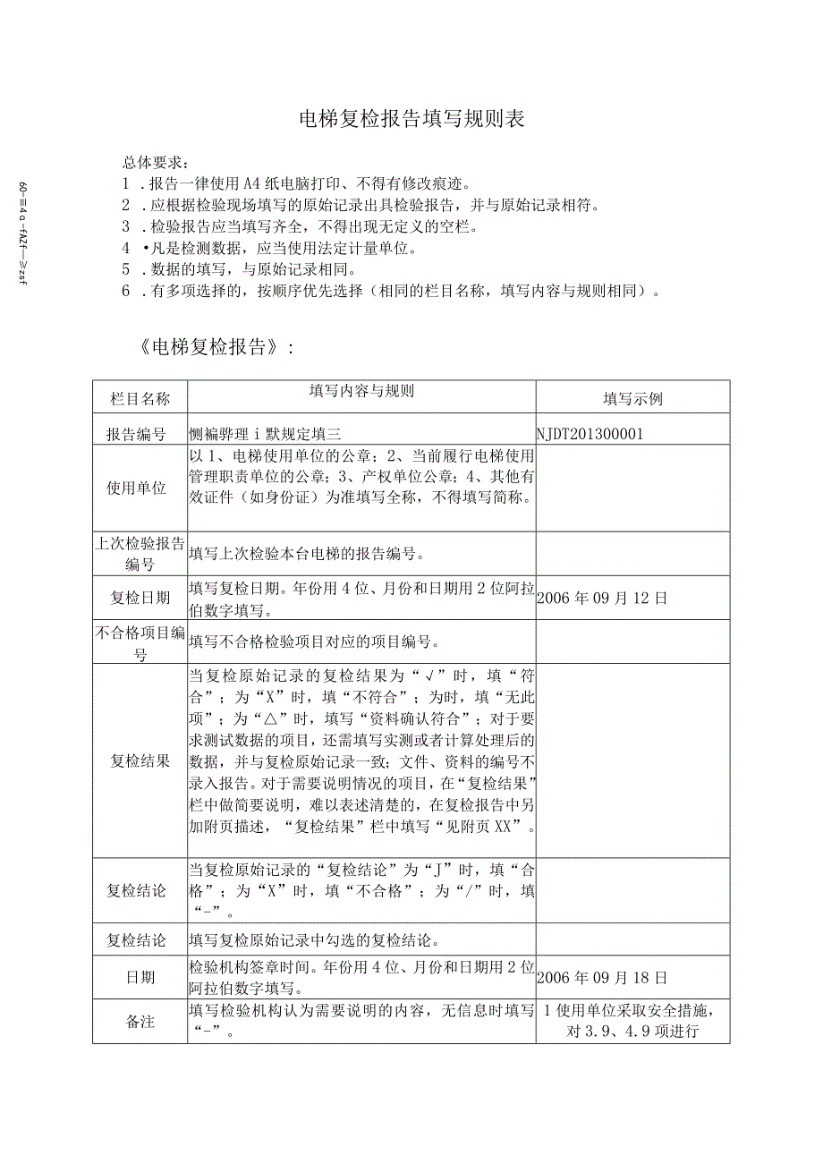 JSZB／TZYJDT0109电梯复检报告填写规则表.docx_第1页