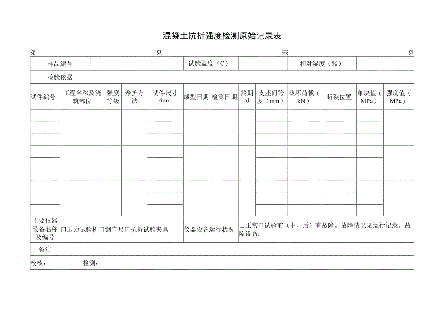 混凝土抗折强度检测原始记录表.docx_第1页