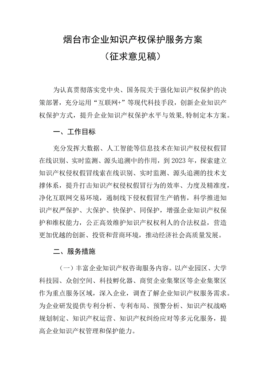 烟台市企业知识产权保护服务方案.docx_第1页